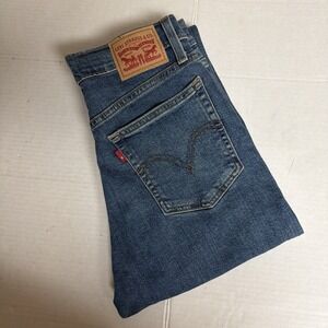 Levis Jeans Womens 27x28 Blue Wedgie Straight High Rise Button Fly Raw Hem